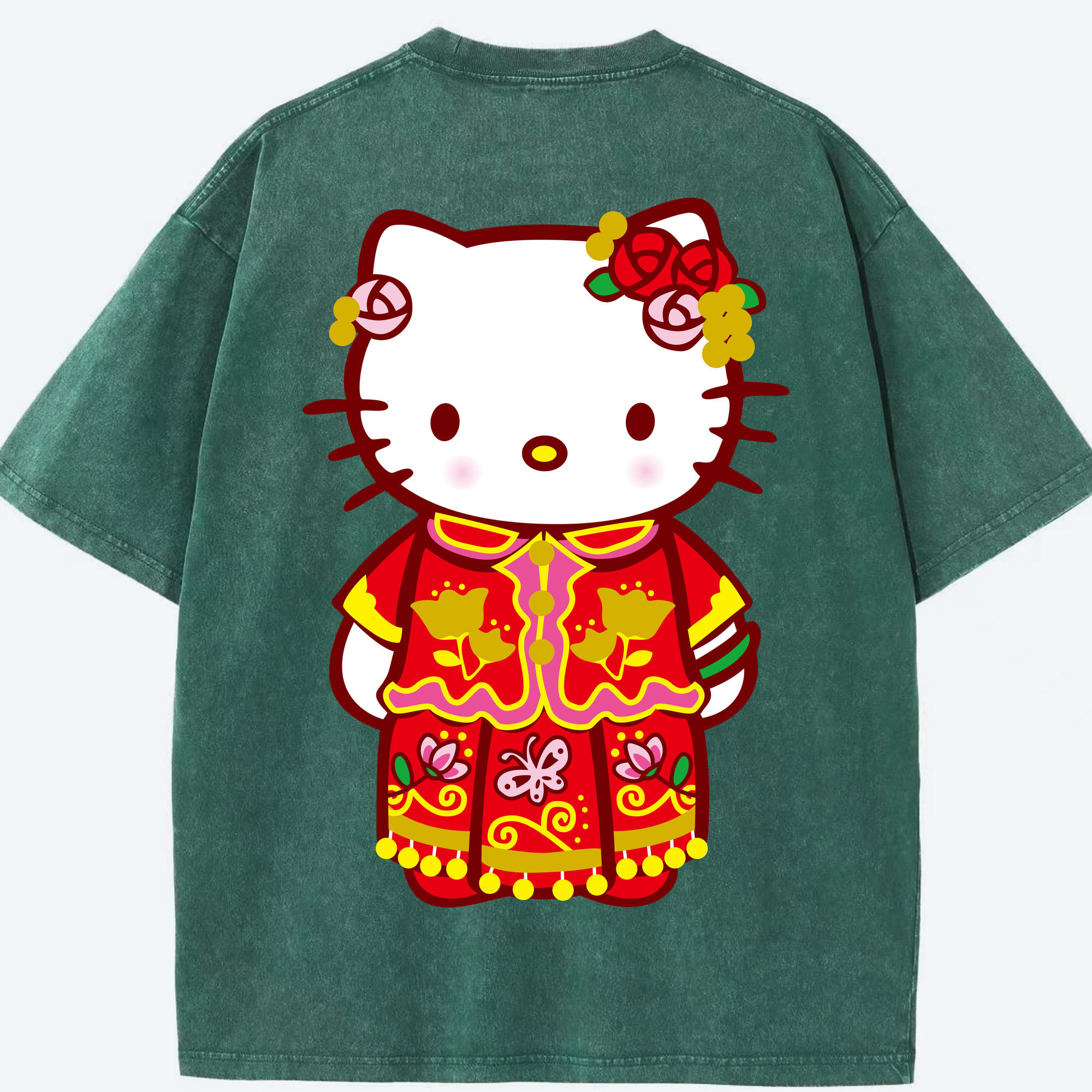 （画像用） Hello Kitty ハローキティ 綿100% ヴィンテージ風 半袖Tシャツ（背面プリント）